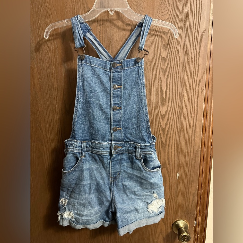 Cat & Jack adjustable, distressed overall shorts, girls size  XL